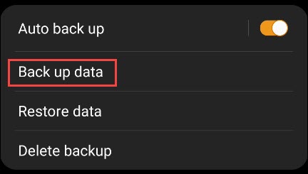 selecione os dados de backup