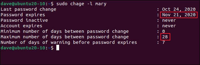 sudo chage -l mary em uma janela de terminal.