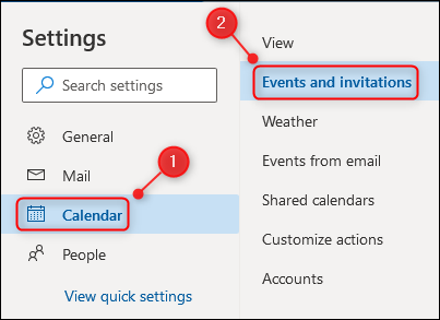 A opção de menu "Eventos e convites".