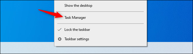 A opção Gerenciador de tarefas no menu de contexto da barra de tarefas.