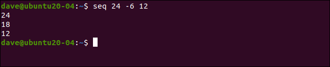 seq 24 -6 12 em uma janela de terminal.