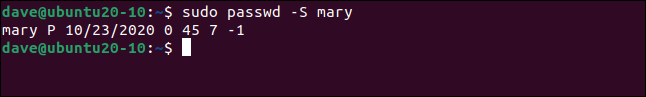 sudo passwd -S mary em uma janela de terminal.