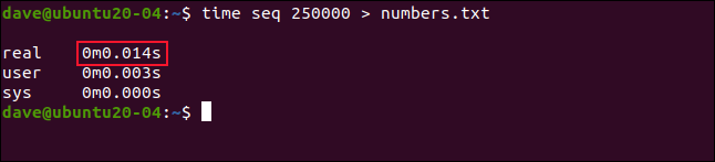 time seq 250000> numbers.txt em uma janela de terminal.