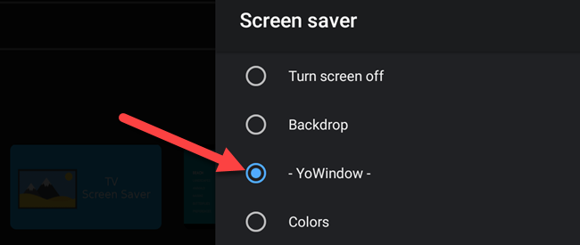 Selecione o aplicativo que você instalou no menu "Screen Saver". 