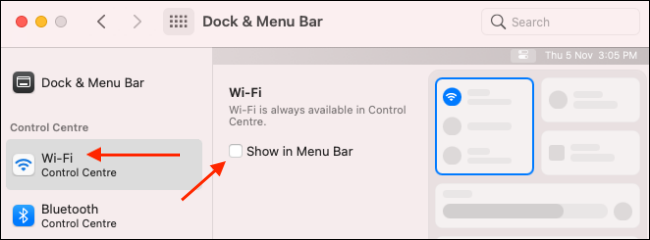 Adicionar módulo Wi-Fi à barra de menu