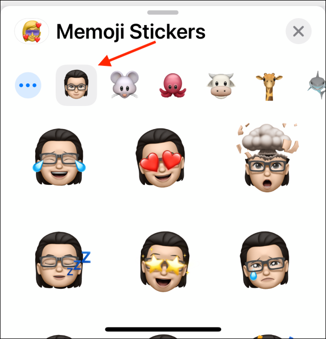 Escolha o seu memoji na visualização do teclado