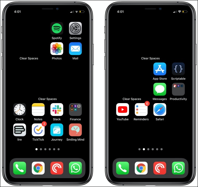 Limpe o Spaces em duas telas iniciais do iPhone.