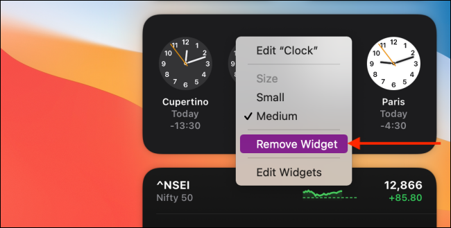 Clique em Remover Widget