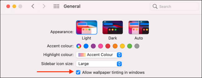 Clique para desativar a tonalidade da janela no Mac