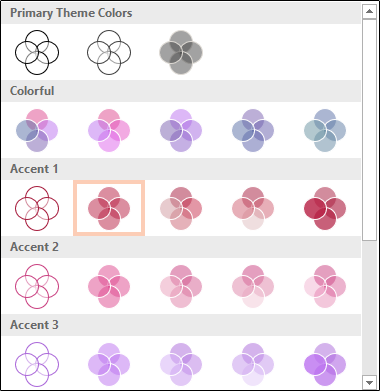 Opções de cores para o diagrama de Venn