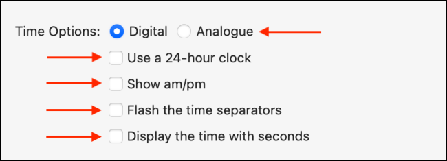 O menu "Opções de tempo" no Mac.