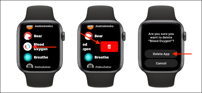 Exclua o aplicativo Blood Oxygen da exibição de lista no Apple Watch
