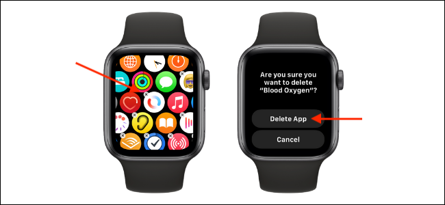 Exclua o aplicativo Blood Oxygen no Apple Watch