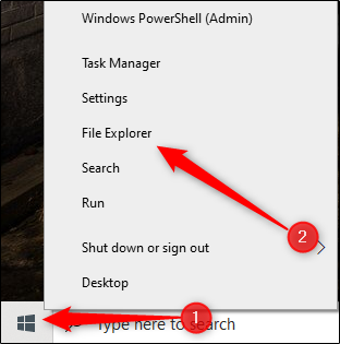 Clique com o botão direito do mouse no botão Iniciar e clique em “File Explorer”.