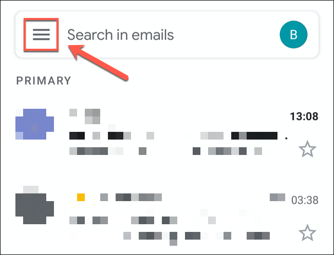 Toque no ícone do menu de hambúrguer no canto superior esquerdo do aplicativo Gmail.