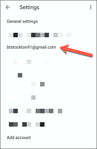 Escolha sua conta na lista de contas de configurações do Gmail