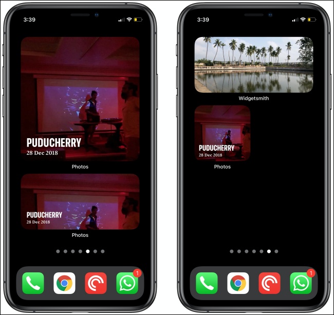 Widgets de fotos em dois iPhones.