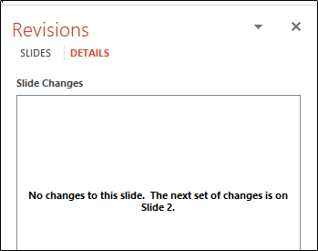 Painel de revisões informando ao usuário para ir para o slide dois para ver as mudanças