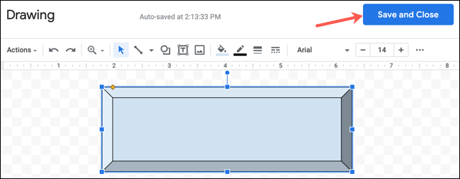 Clique em Salvar e fechar para um desenho no Google Docs