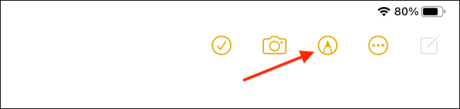 Selecione o ícone de lápis na barra de ferramentas do Notes