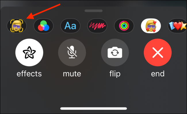 Toque no botão Memoji em Efeitos