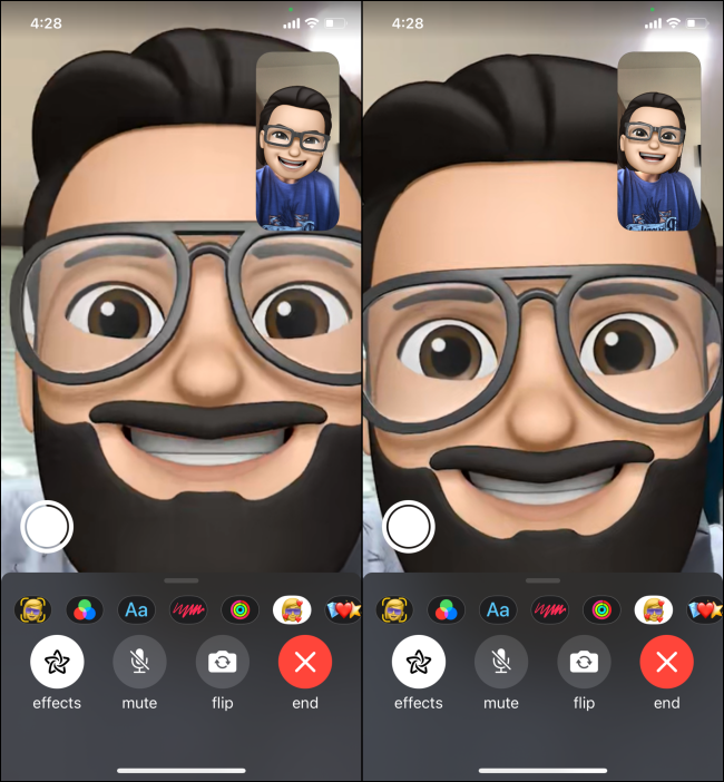 Usando o FaceTime com Memoji em tela cheia