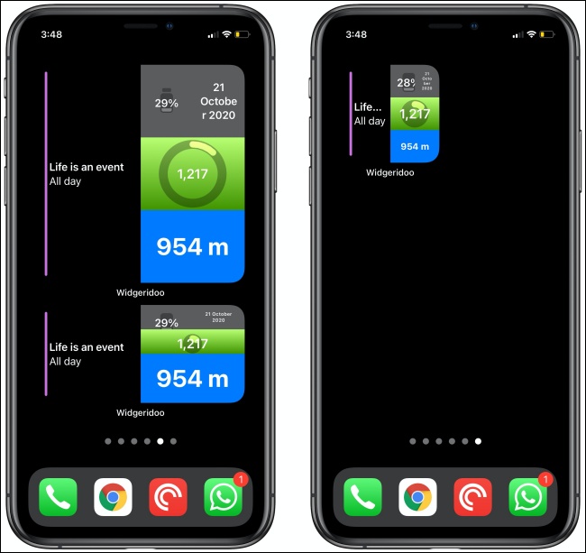 Dois widgets Widgeridoo em dois iPhones.