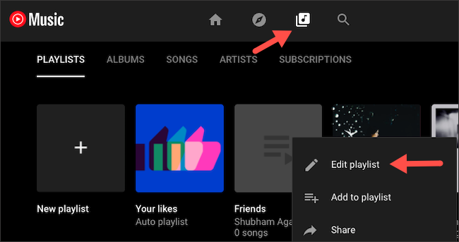 Adicione colaboradores à playlist do YouTube Music no site