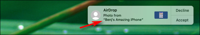 Um exemplo do novo nome AirDrop em um Mac.