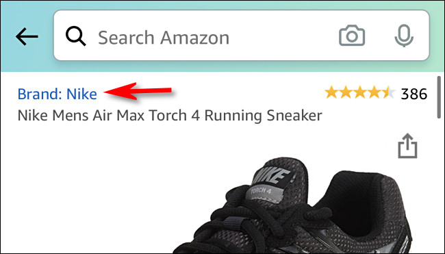 "Marca: Nike" em uma descrição de um par de tênis na Amazon.