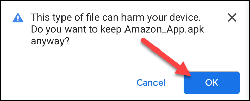 Toque em "OK" para confirmar o download do arquivo APK.