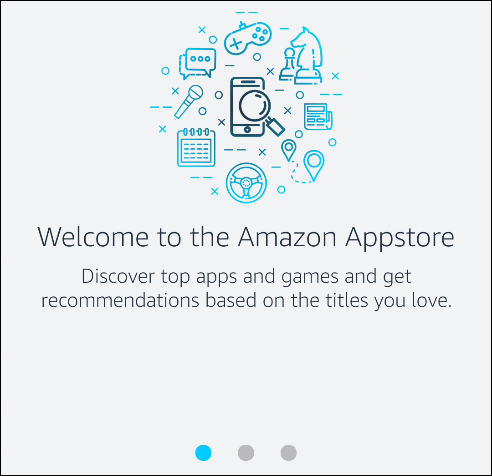 A mensagem "Bem-vindo à Amazon Appstore".