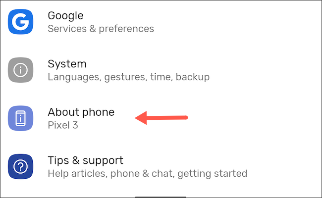 Toque em Sobre as configurações do telefone no Android