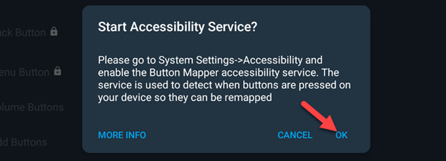 Clique em "OK" em "Iniciar serviço de acessibilidade?"  pronto.