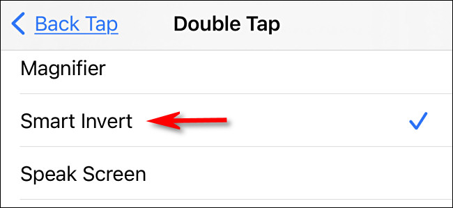 Nas configurações do Back Tap, selecione "Smart Invert".