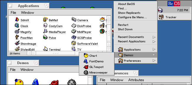 Seleção de um arquivo em um gerenciador de tarefas BeOS 5 Deskbar.