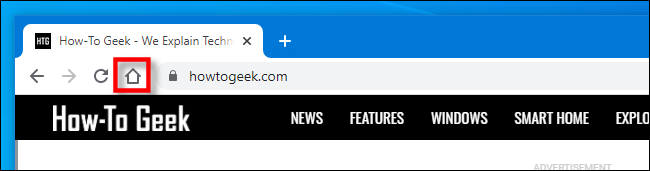 O ícone da barra de ferramentas da página inicial no Google Chrome.