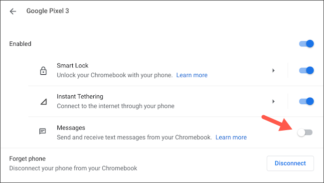 Desconecte as mensagens do Android do Chromebook