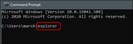 Digite “explorer” em “Prompt de comando”.