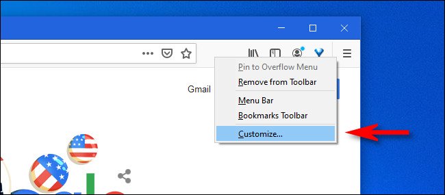 No Firefox, clique com o botão direito na barra de ferramentas e selecione "Personalizar".
