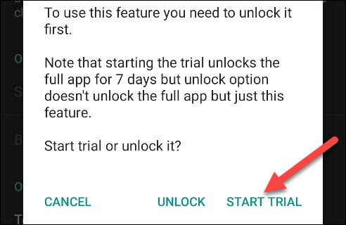 Toque em "Iniciar avaliação" para testar o aplicativo por sete dias.