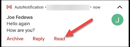 Toque em "Ler" na notificação do Gmail. 
