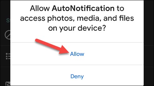 Toque em "Permitir" para conceder acesso de Notificação automática aos seus dados. 