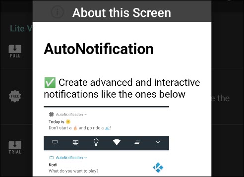 A mensagem de introdução em AutoNotification.