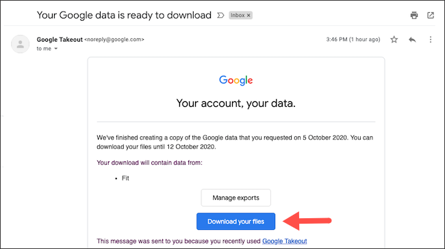 Baixe o arquivo de dados do Google Fit