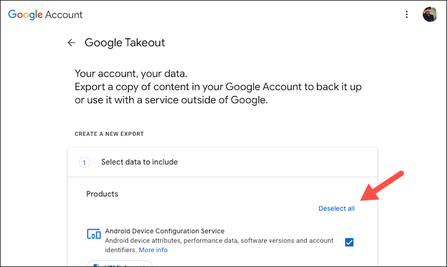 Visite o Google Takeout