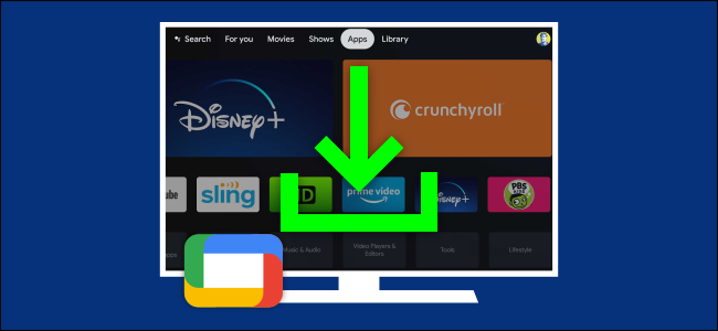 Um ícone de download na tela de "Aplicativos" do Google TV.