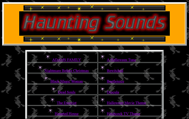 Links para músicas de Halloween no site Haunting Sounds.