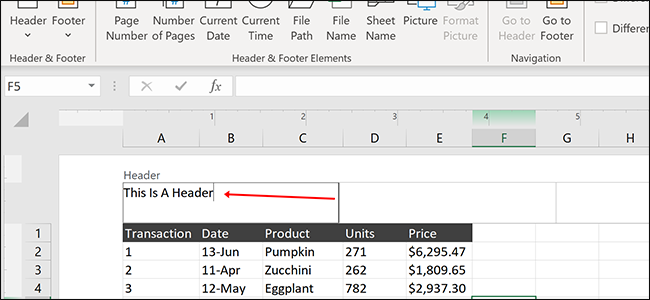 Digitando um cabeçalho de planilha no Excel