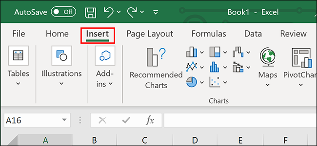 Clicar em "Inserir" na faixa do Excel.